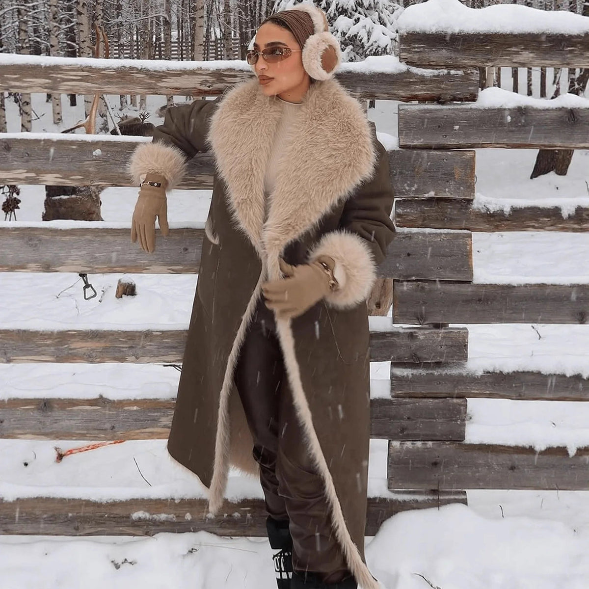 Sydney Faux Fur Suede Long Coat - Women's Fall and Winter Outerwear - Image 2