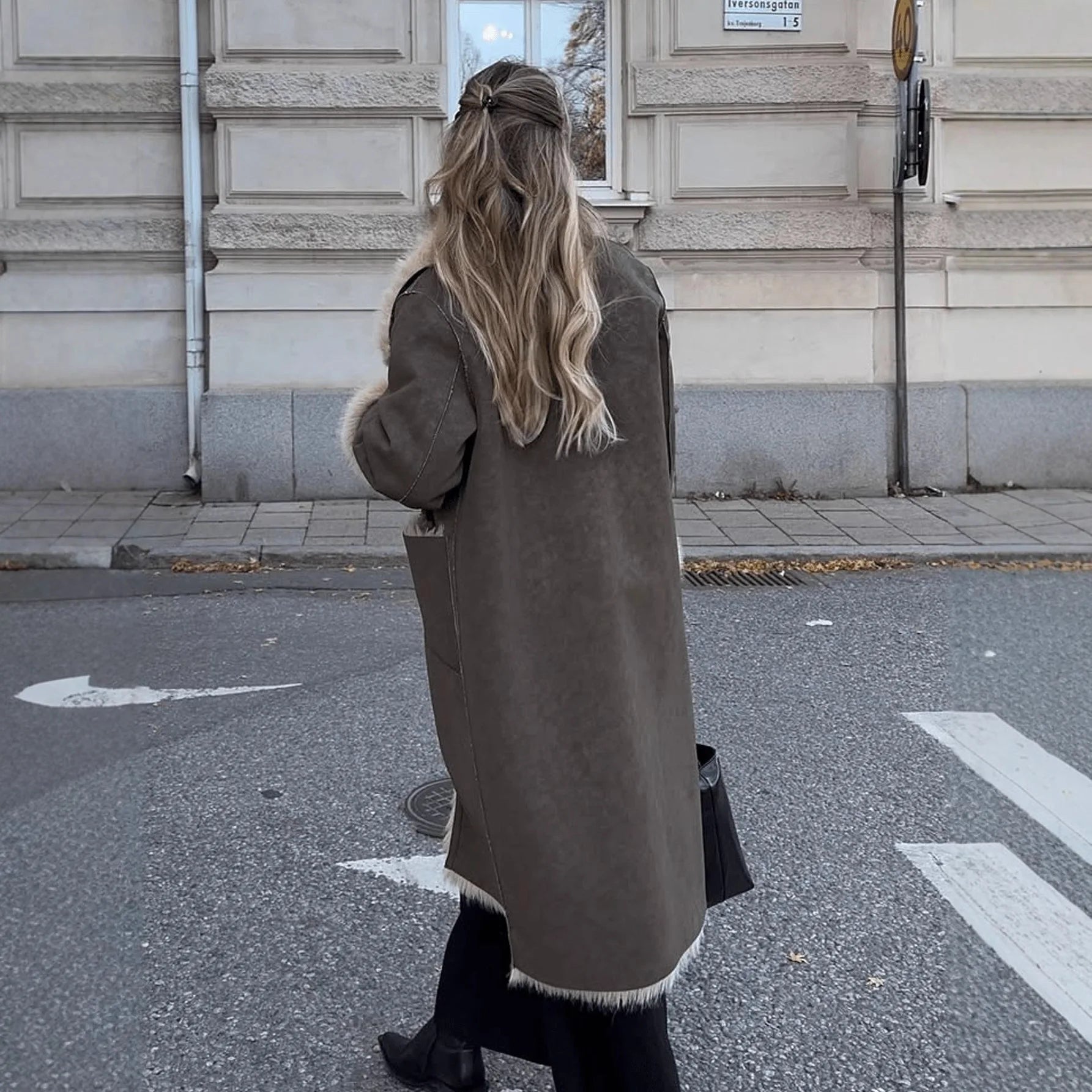 Sydney Faux Fur Suede Long Coat - Women's Fall and Winter Outerwear - Image 3