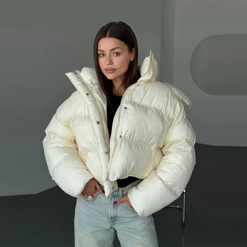 Sylvia Hooded Cropped Puffer Jacket - Women's Fall and Winter Outerwear - Image 5