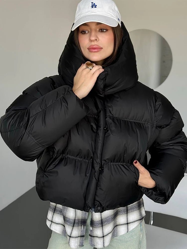 Sylvia Hooded Cropped Puffer Jacket - Women's Fall and Winter Outerwear - Image 4