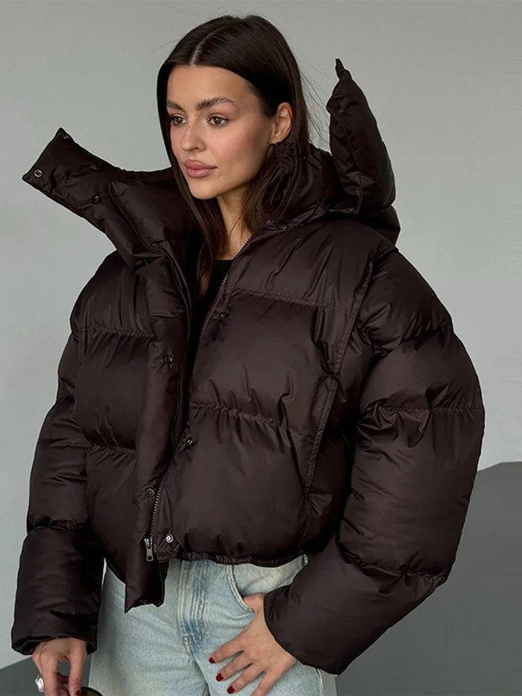 Sylvia Hooded Cropped Puffer Jacket - Women's Fall and Winter Outerwear - Image 3