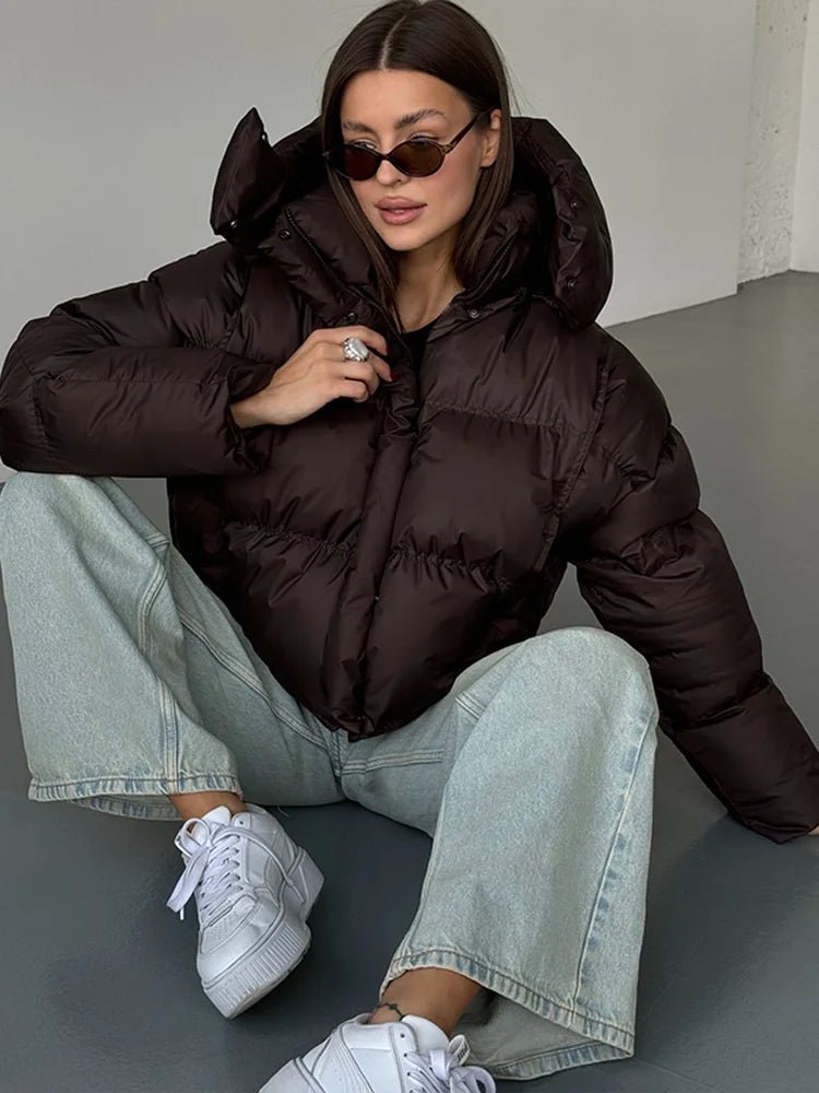 Sylvia Hooded Cropped Puffer Jacket - Women's Fall and Winter Outerwear - Image 2