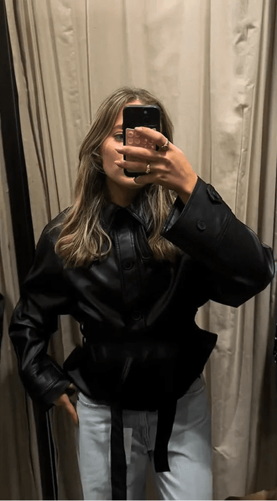 Tabitha Belted Faux Leather Jacket - Women's Fall and Winter Outerwear - Image 6