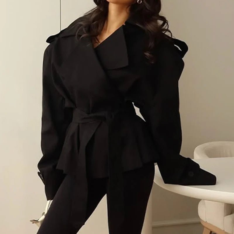 Tara Lace Up Cropped Trench Coat - Women's Fall and Winter Outerwear - Image 4