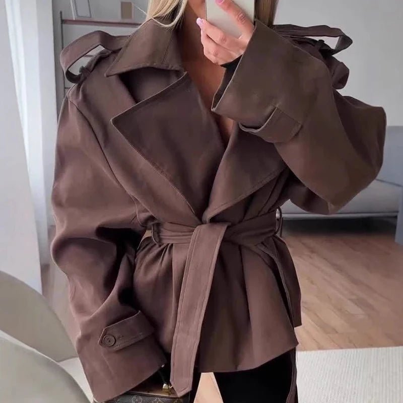 Tara Lace Up Cropped Trench Coat - Women's Fall and Winter Outerwear - Image 8