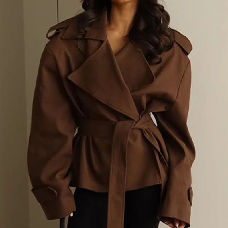 Tara Lace Up Cropped Trench Coat - Women's Fall and Winter Outerwear - Image 7