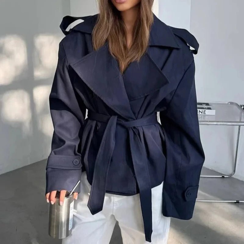 Tara Lace Up Cropped Trench Coat - Women's Fall and Winter Outerwear - Image 2