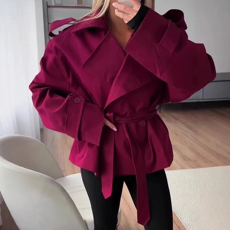 Tara Lace Up Cropped Trench Coat - Women's Fall and Winter Outerwear - Image 5