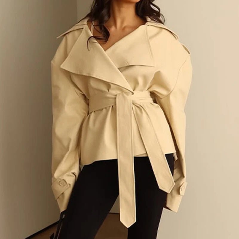 Tara Lace Up Cropped Trench Coat - Women's Fall and Winter Outerwear - Image 6