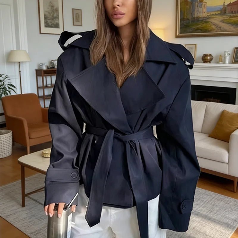 Tara Lace Up Cropped Trench Coat - Women's Fall and Winter Outerwear