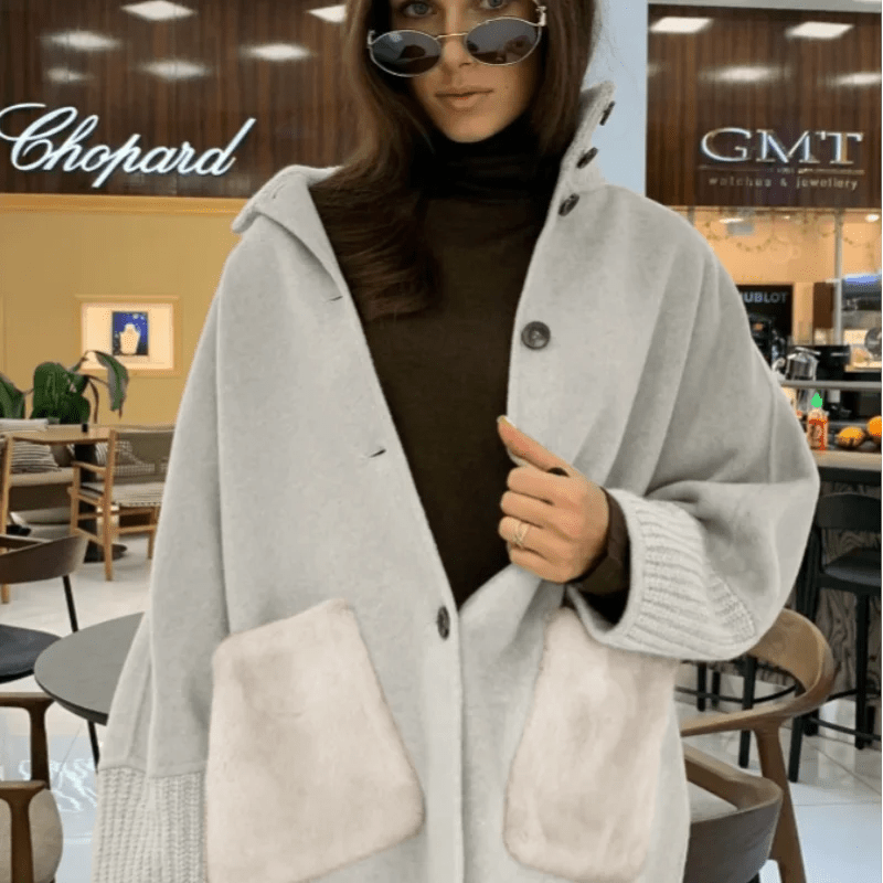 Terry Turtleneck Faux Fur Knit Coat - Women's Fall and Winter Outerwear - Image 5