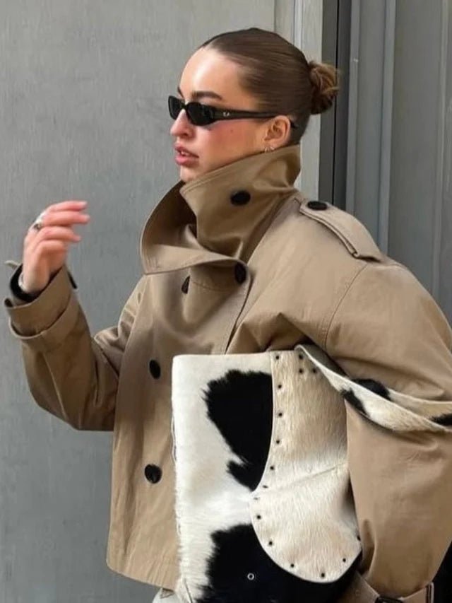Thea Belted Short Trench Coat for Women - Double Breasted Cropped Jacket - Image 13
