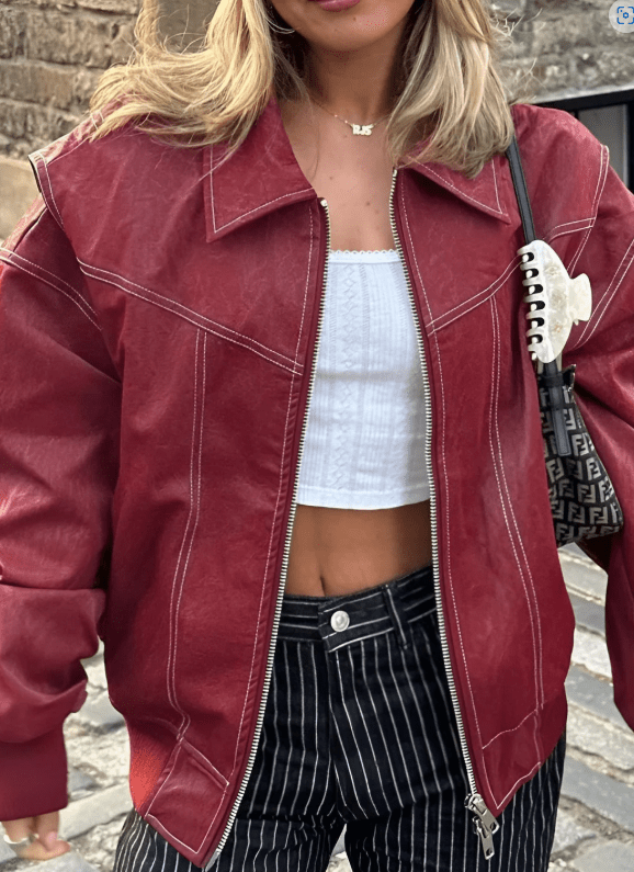 Tina Bomber Jacket - Vintage-Inspired Glossy Finish