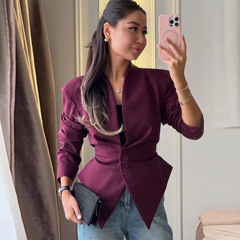 Tricia Structured Shoulder Cinched Blazer - Women's Fall and Winter Outerwear - Image 5