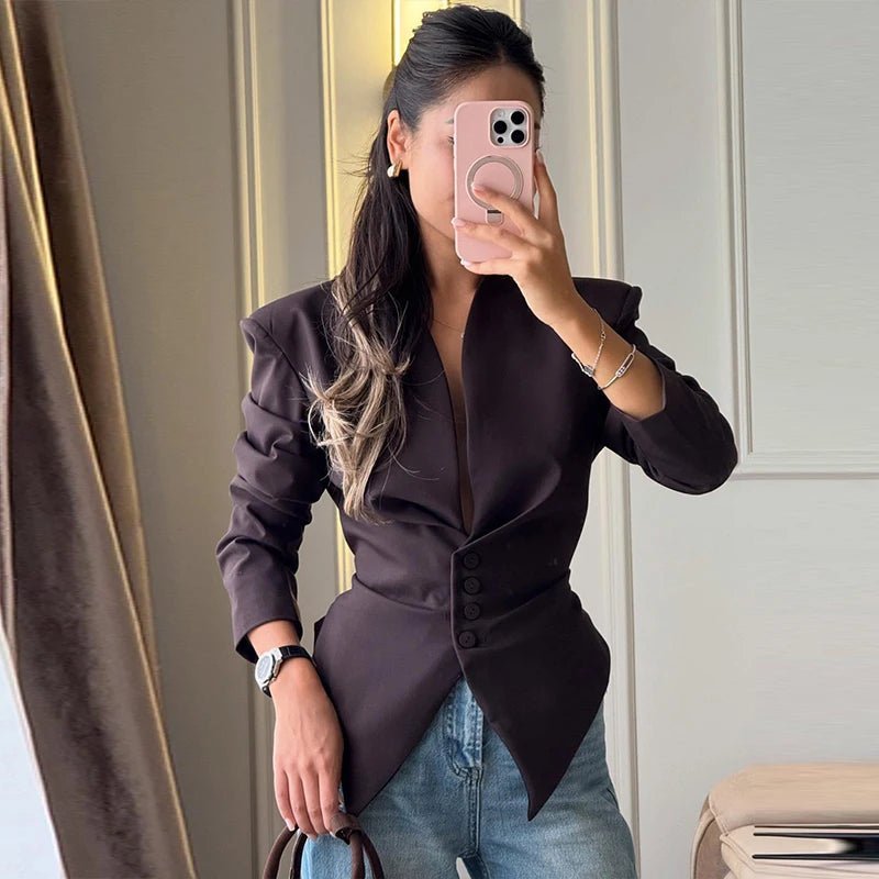 Tricia Structured Shoulder Cinched Blazer - Women's Fall and Winter Outerwear - Image 3
