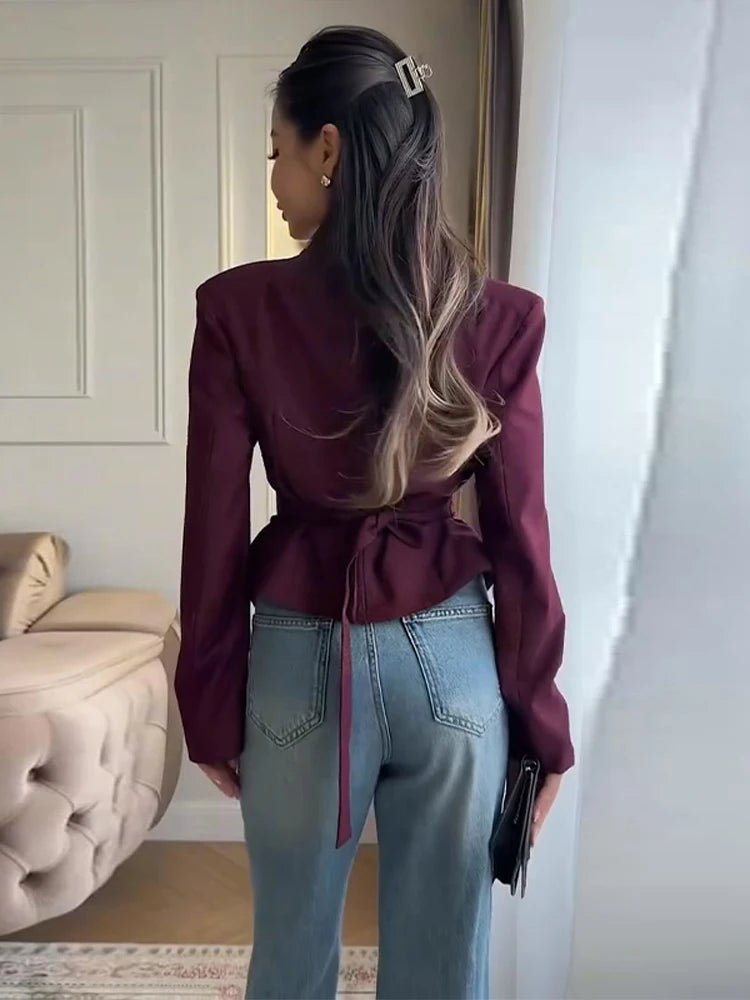 Tricia Structured Shoulder Cinched Blazer - Women's Fall and Winter Outerwear - Image 7
