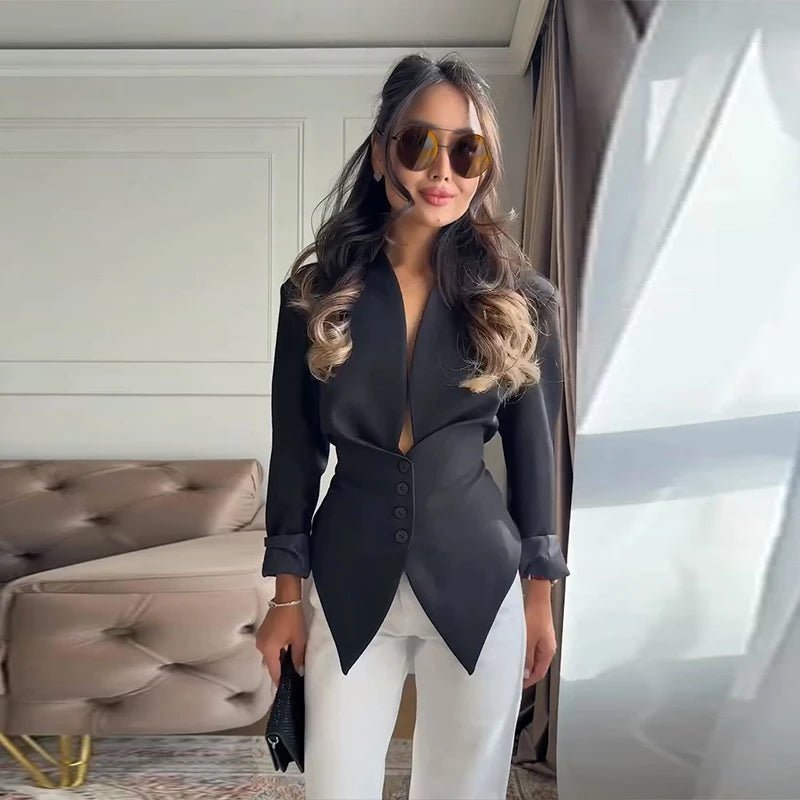 Tricia Structured Shoulder Cinched Blazer - Women's Fall and Winter Outerwear - Image 9