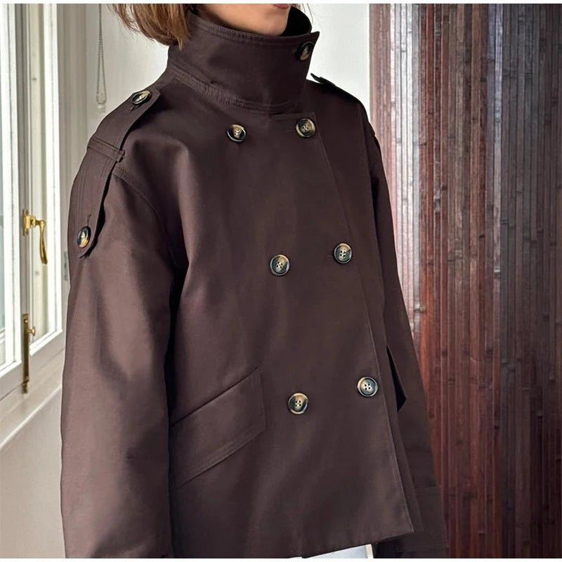 Lucy Stand Collar Cropped Trench Coat - Women's Fall and Winter Outerwear - Image 6