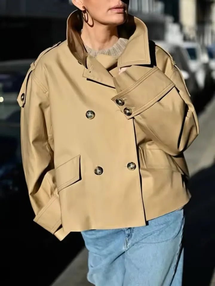Lucy Stand Collar Cropped Trench Coat - Women's Fall and Winter Outerwear - Image 2