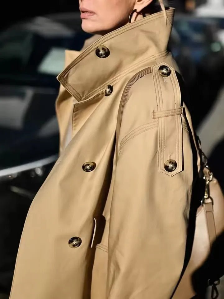 Lucy Stand Collar Cropped Trench Coat - Women's Fall and Winter Outerwear - Image 4