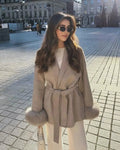 Wool Wrap Coat with Fox Fur Cuff - Women's Fall and Winter Outerwear - Image 18