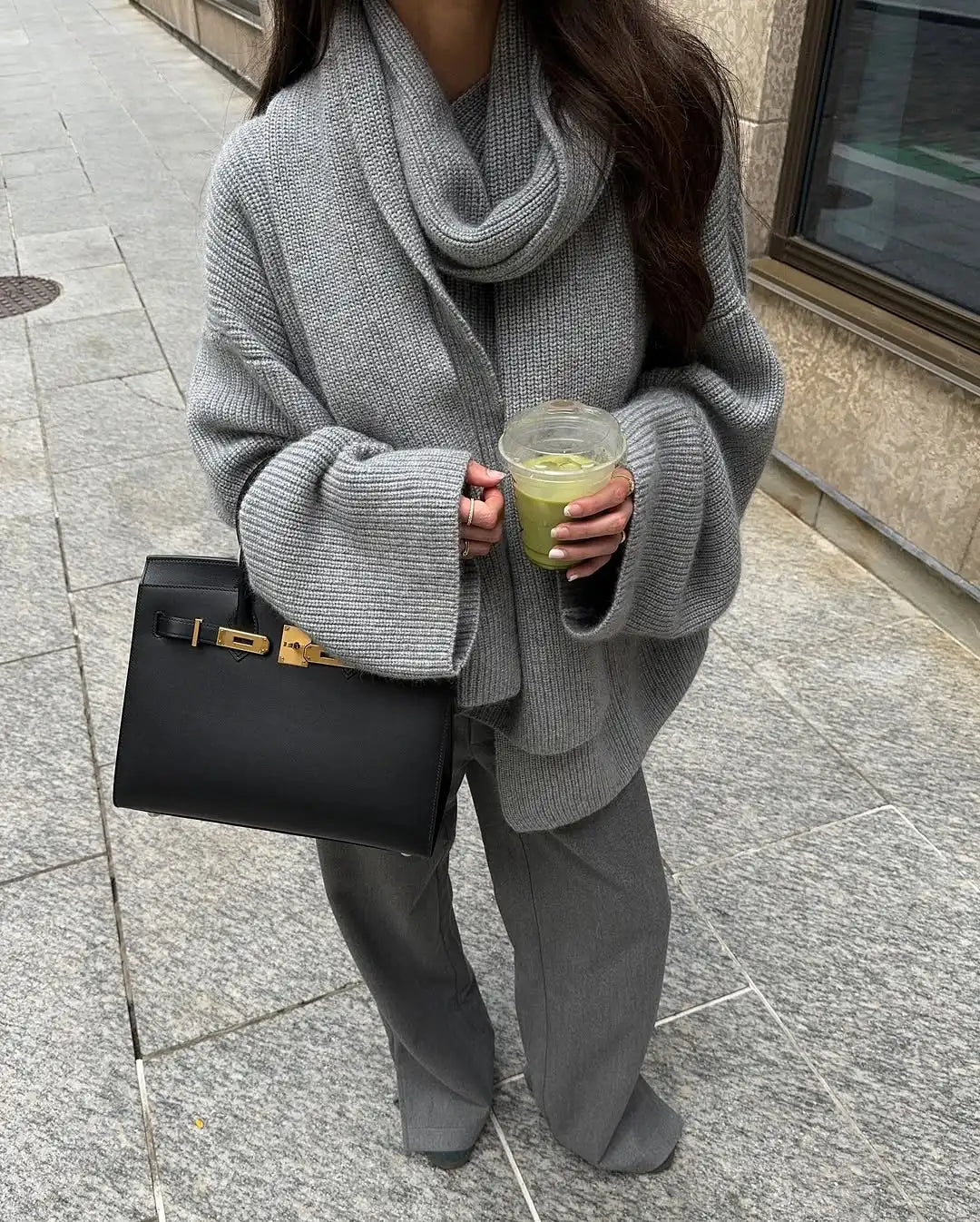Xia Loose Knit Pullover with Scarf - Women's Fall and Winter Outerwear - Image 5