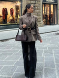 Yalina Herringbone Blazer with Belt - Women's Fall and Winter Outerwear