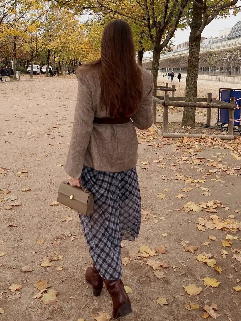 Yalina Herringbone Blazer with Belt - Women's Fall and Winter Outerwear - Image 2