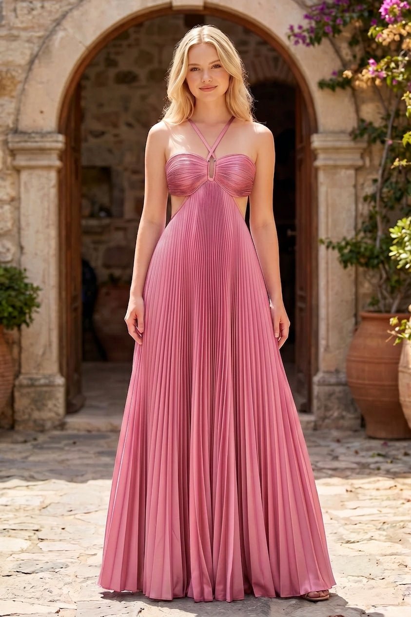 Aisen Women's Crinkle Chiffon Maxi Dress - Flowy Lightweight Summer Dress, Pink - Image 4