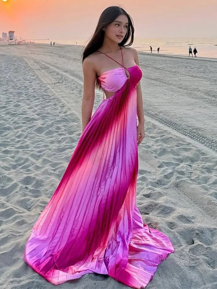 Lena Ombre Pleated Structured Maxi Dress - Elegant Occasion Dress for Women