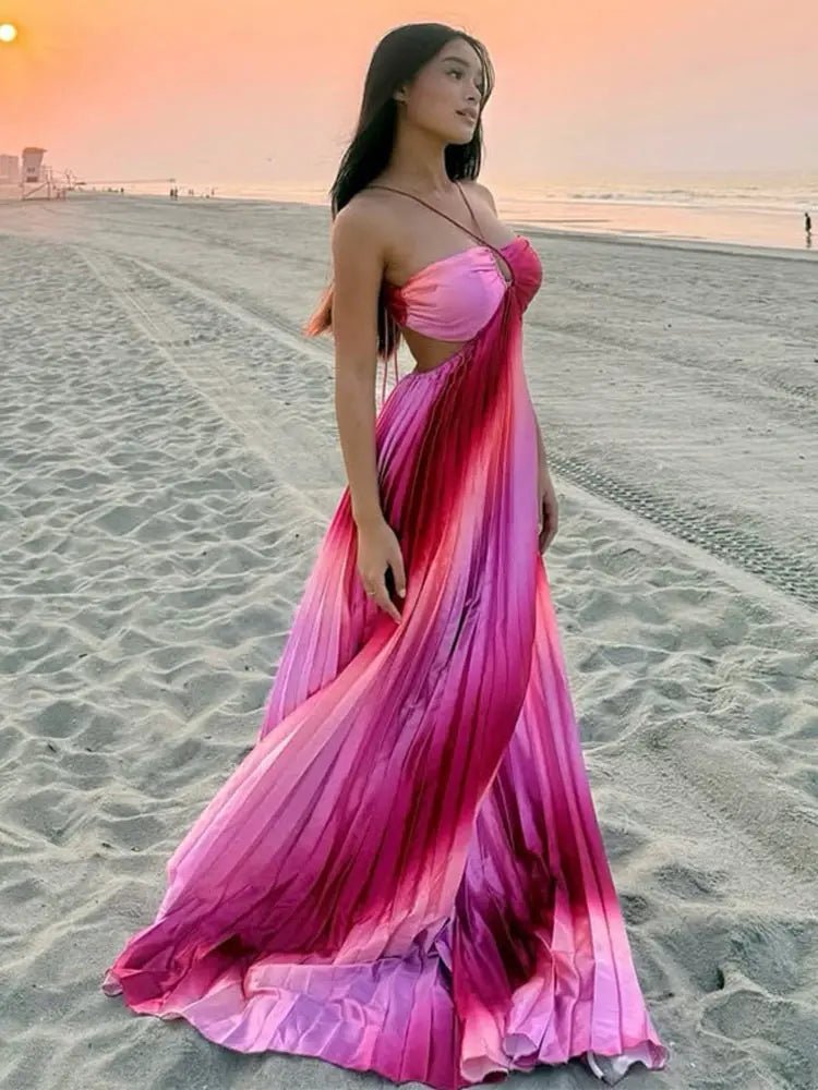 Lena Ombre Pleated Structured Maxi Dress - Elegant Occasion Dress for Women - Image 2