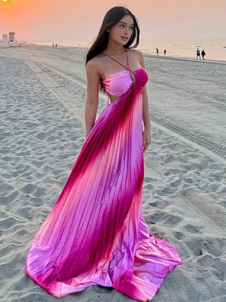 Lena Ombre Pleated Structured Maxi Dress - Elegant Occasion Dress for Women - Image 3