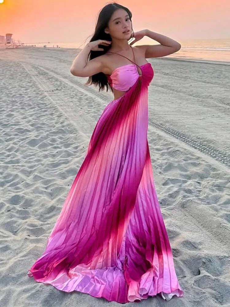 Lena Ombre Pleated Structured Maxi Dress - Elegant Occasion Dress for Women - Image 4
