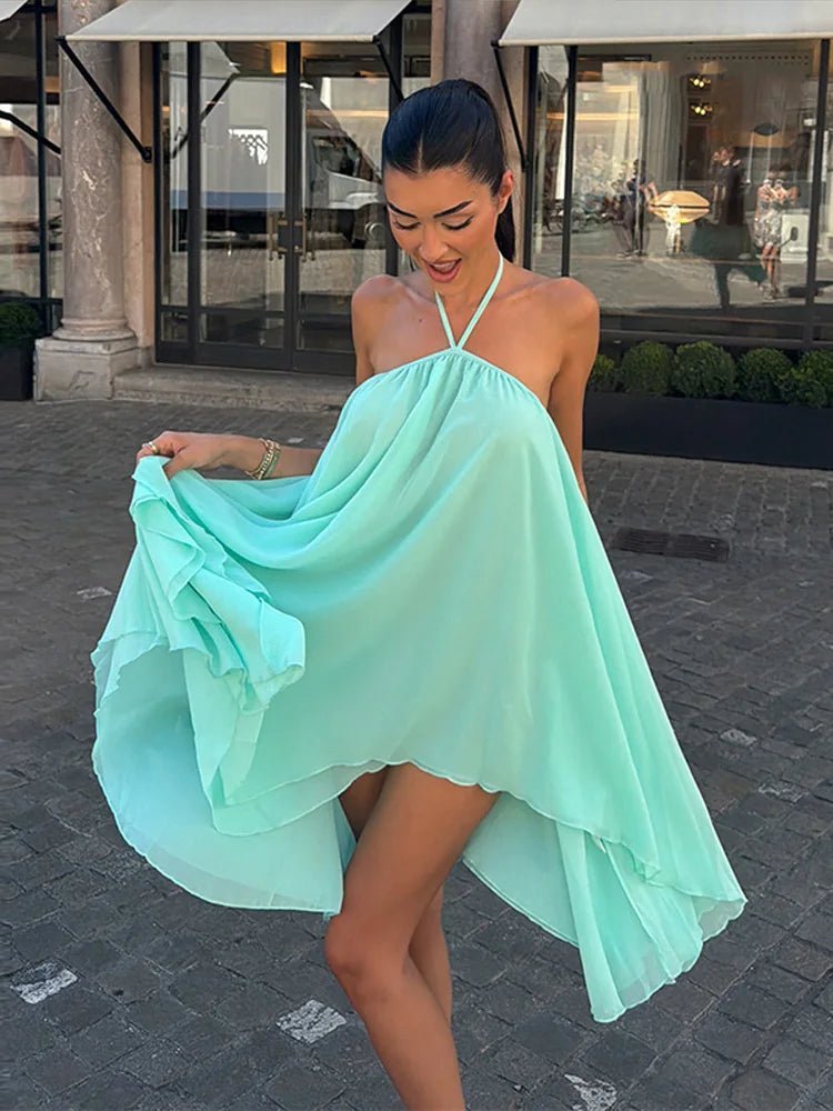 Sienna Flowy Halter Mini Dress - Elegant Occasion Dress for Women