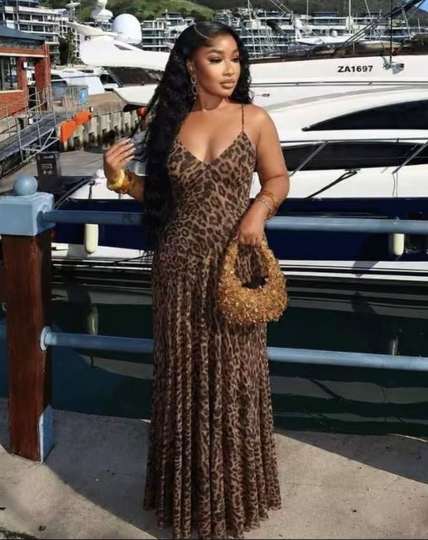 Hannah Leopard Print Sling Maxi Dress - Elegant Occasion Dress for Women - Image 2