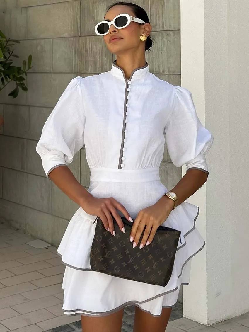 Sara Patchwork Turtleneck Mini Dress - Elegant Occasion Dress for Women - Image 3