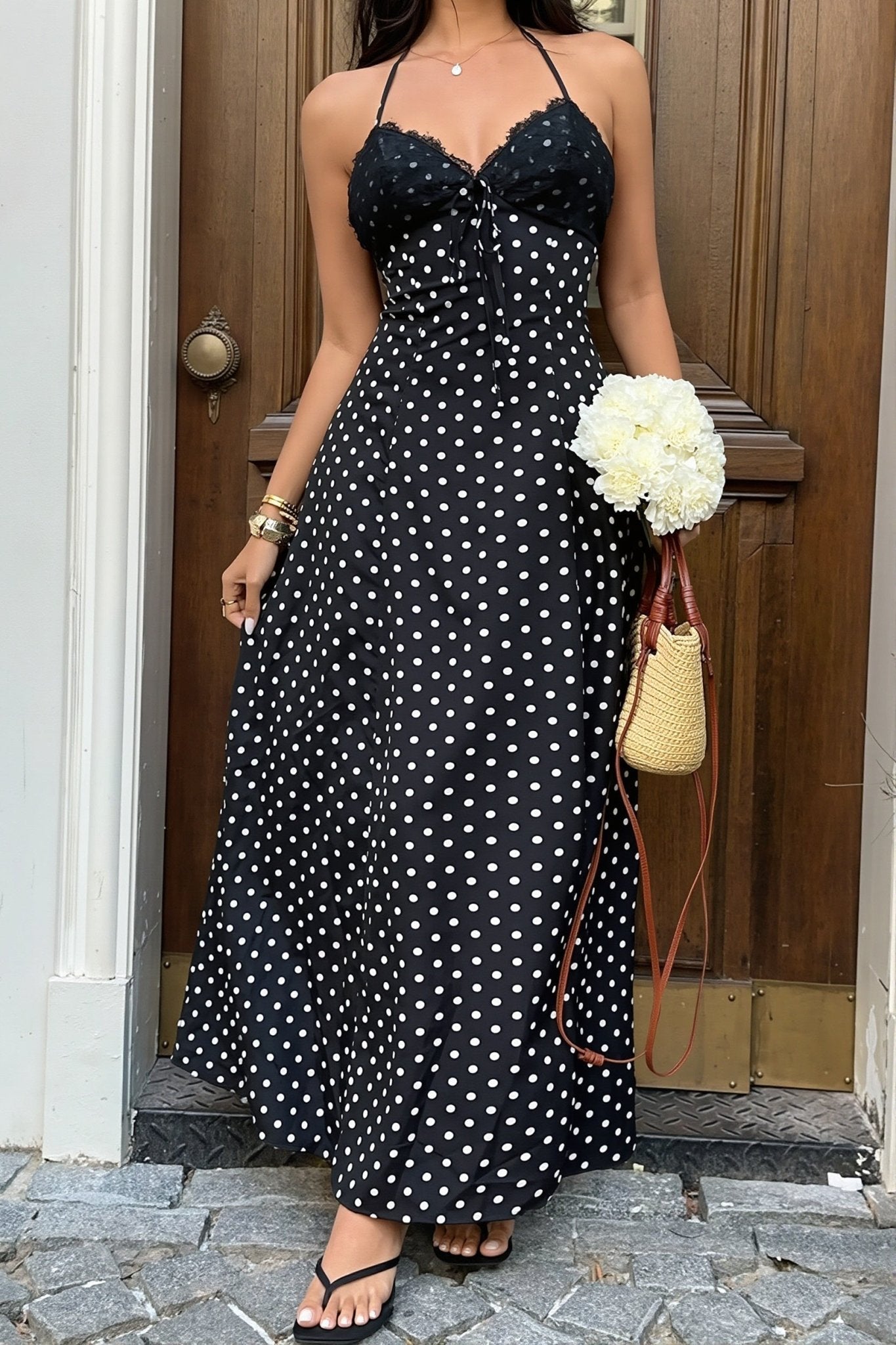 Zoe Polka Dot Halter Maxi Dress - Elegant Occasion Dress for Women