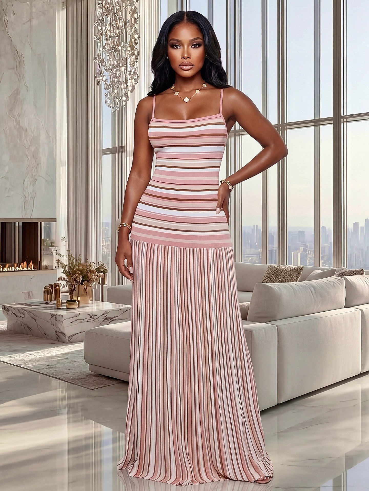 Olivia Striped Cami Maxi Dress - Elegant Occasion Dress for Women - Image 3