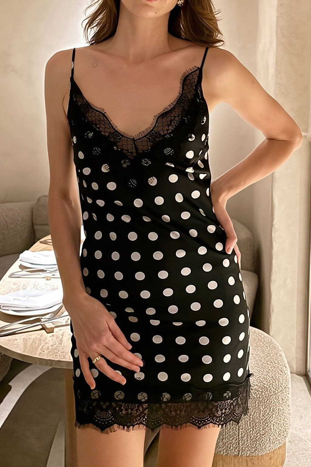 Gloria Polka Dot Lace Cami Dress - Elegant Occasion Dress for Women