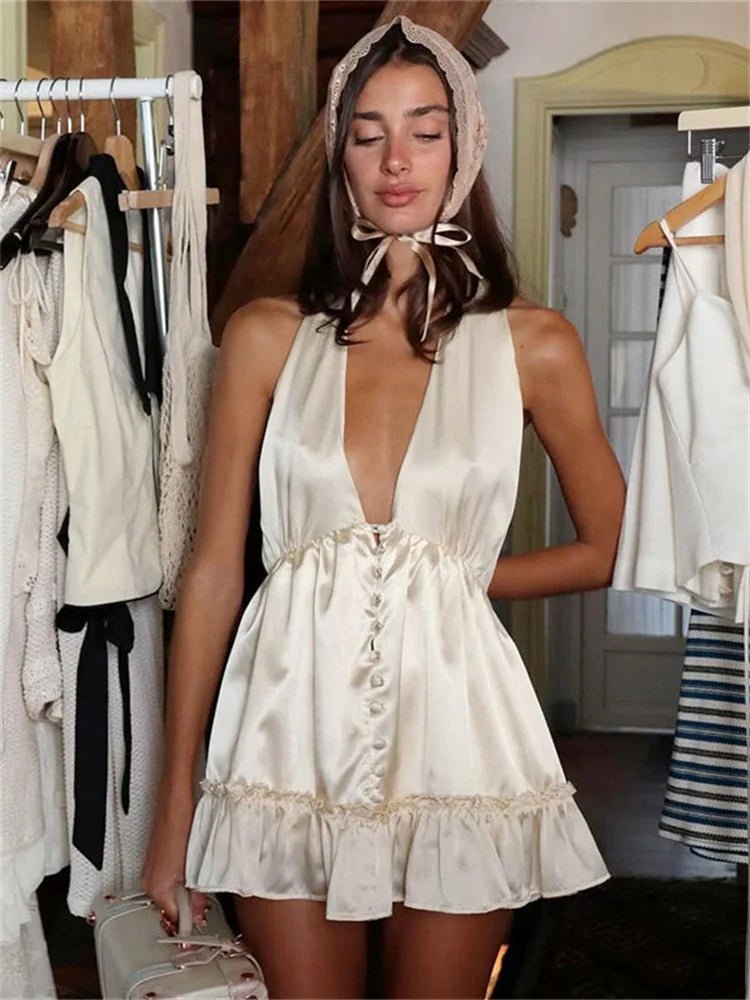 Isabel Satin V-Neck Mini Dress - Elegant Occasion Dress for Women - Image 2