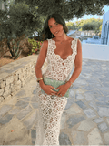 Aishanna Flower Crochet Plunge Beach Maxi Dress - Elegant Occasion Dress for Women - Image 2