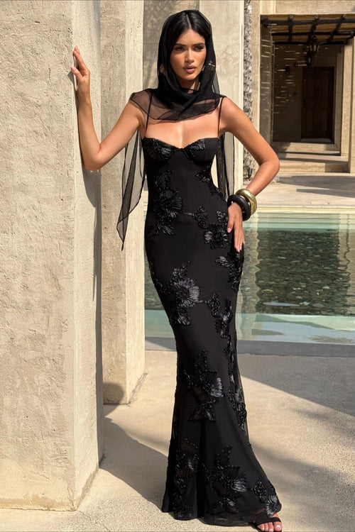 3D Applique Tie-Back Midi Prom Dress - Formal Occasion Dress