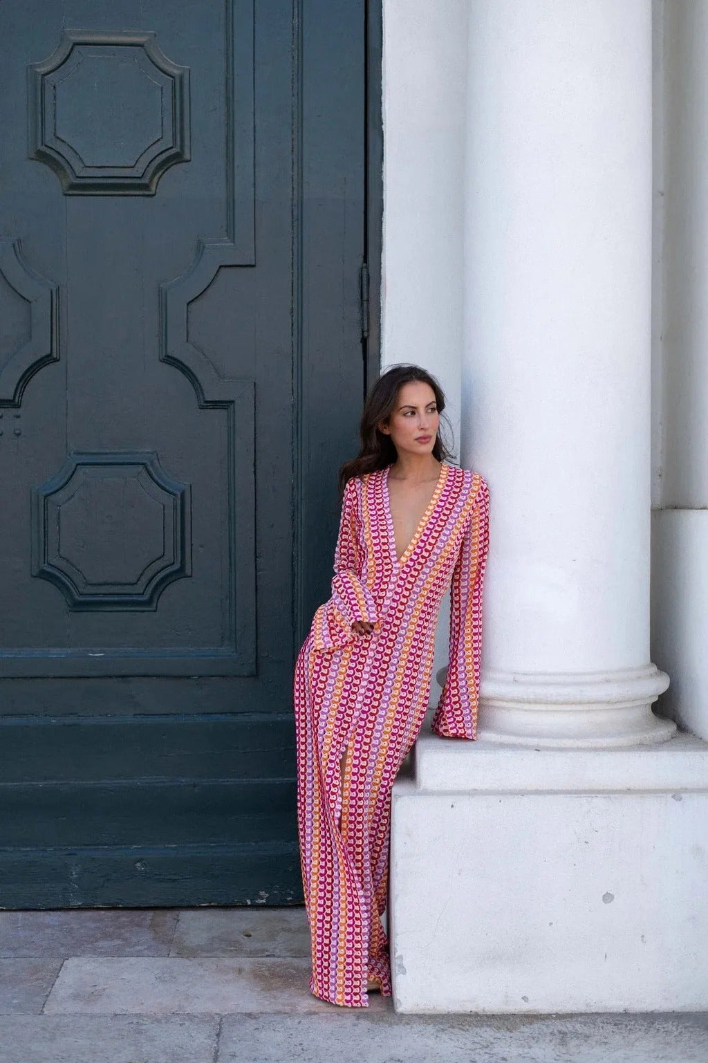 Beatrice Crochet Stripe Maxi Dress - Elegant Occasion Dress for Women