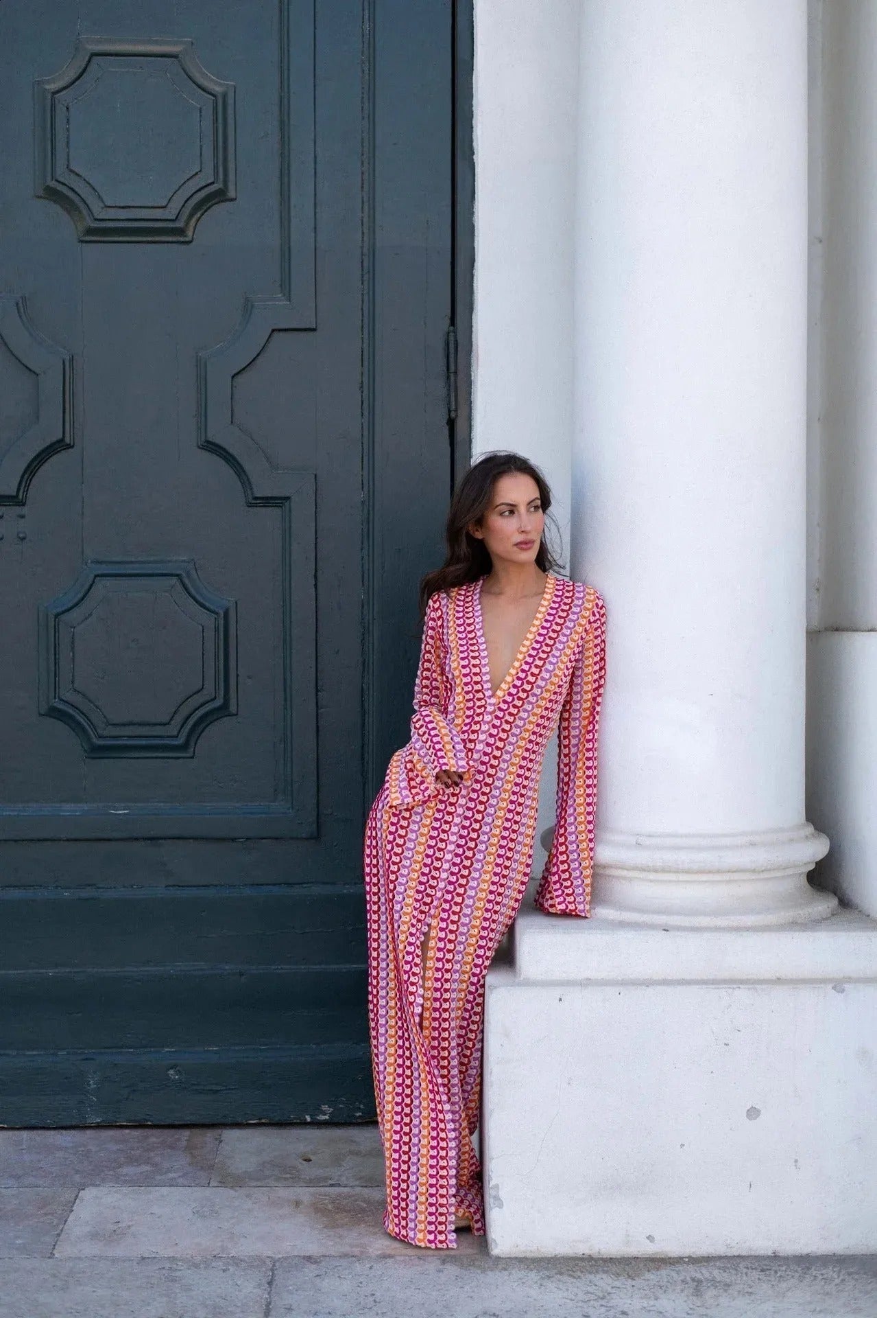 Beatrice Crochet Stripe Maxi Dress - Elegant Occasion Dress for Women