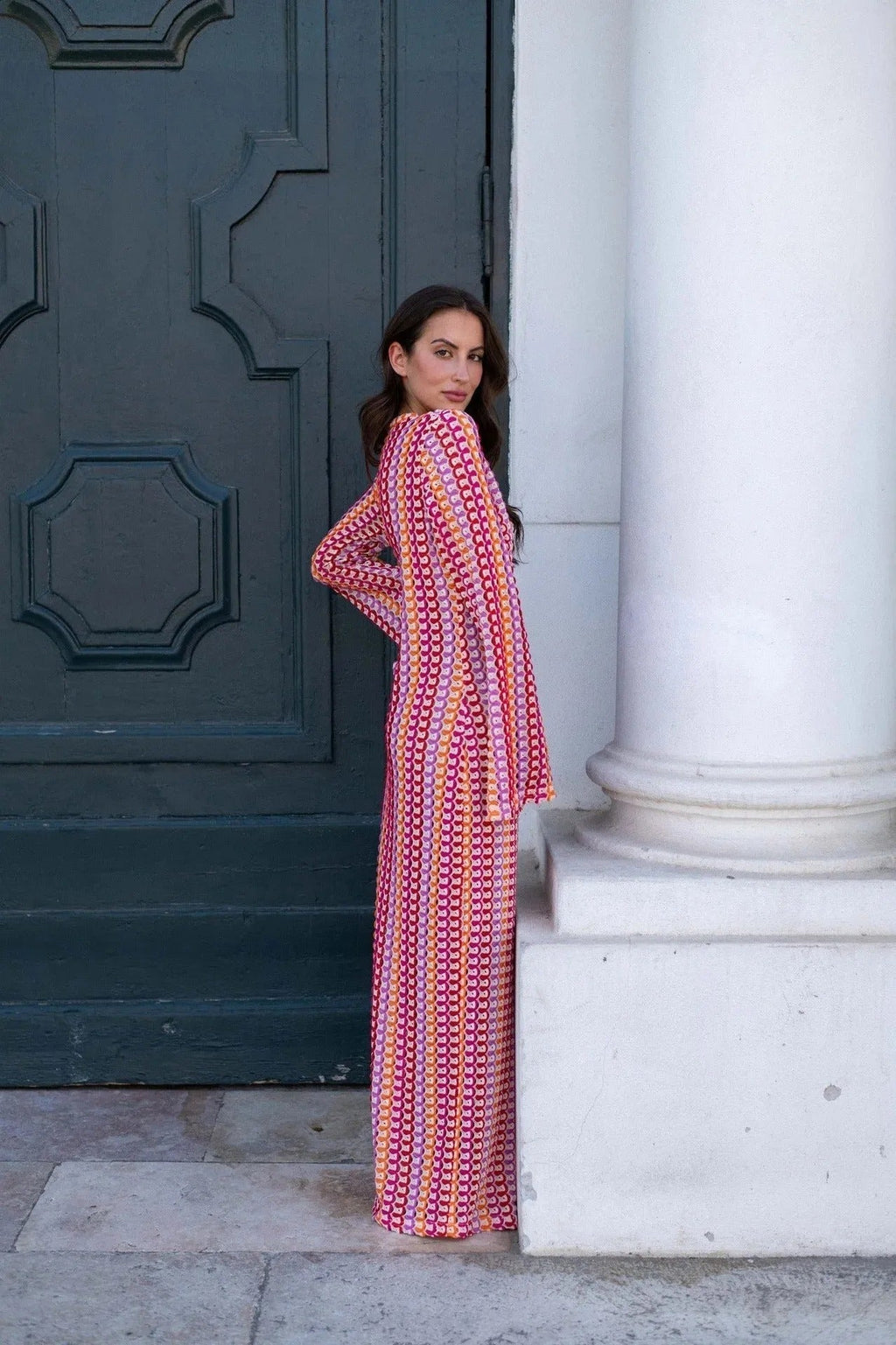 Beatrice Crochet Stripe Maxi Dress - Elegant Occasion Dress for Women - Image 2