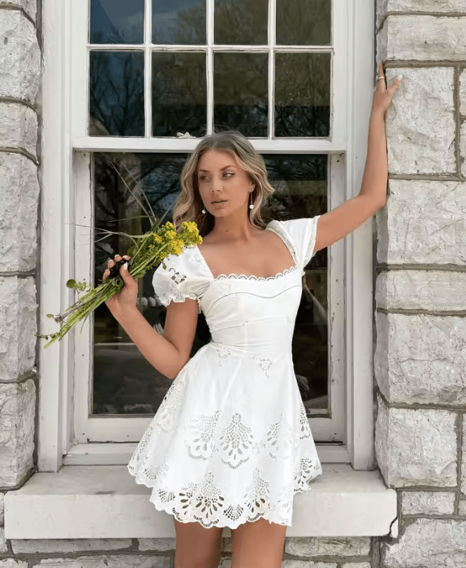 Beatrice Lace Hollow-Out Mini Dress - Elegant Occasion Dress for Women