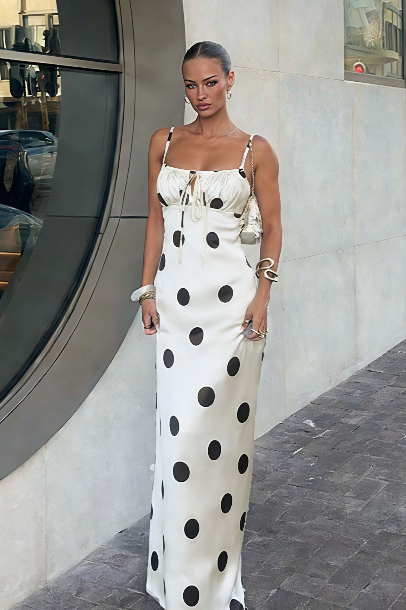 Beatrice Polka Dot Silk Satin Maxi Dress - Elegant Occasion Dress for Women - Image 3