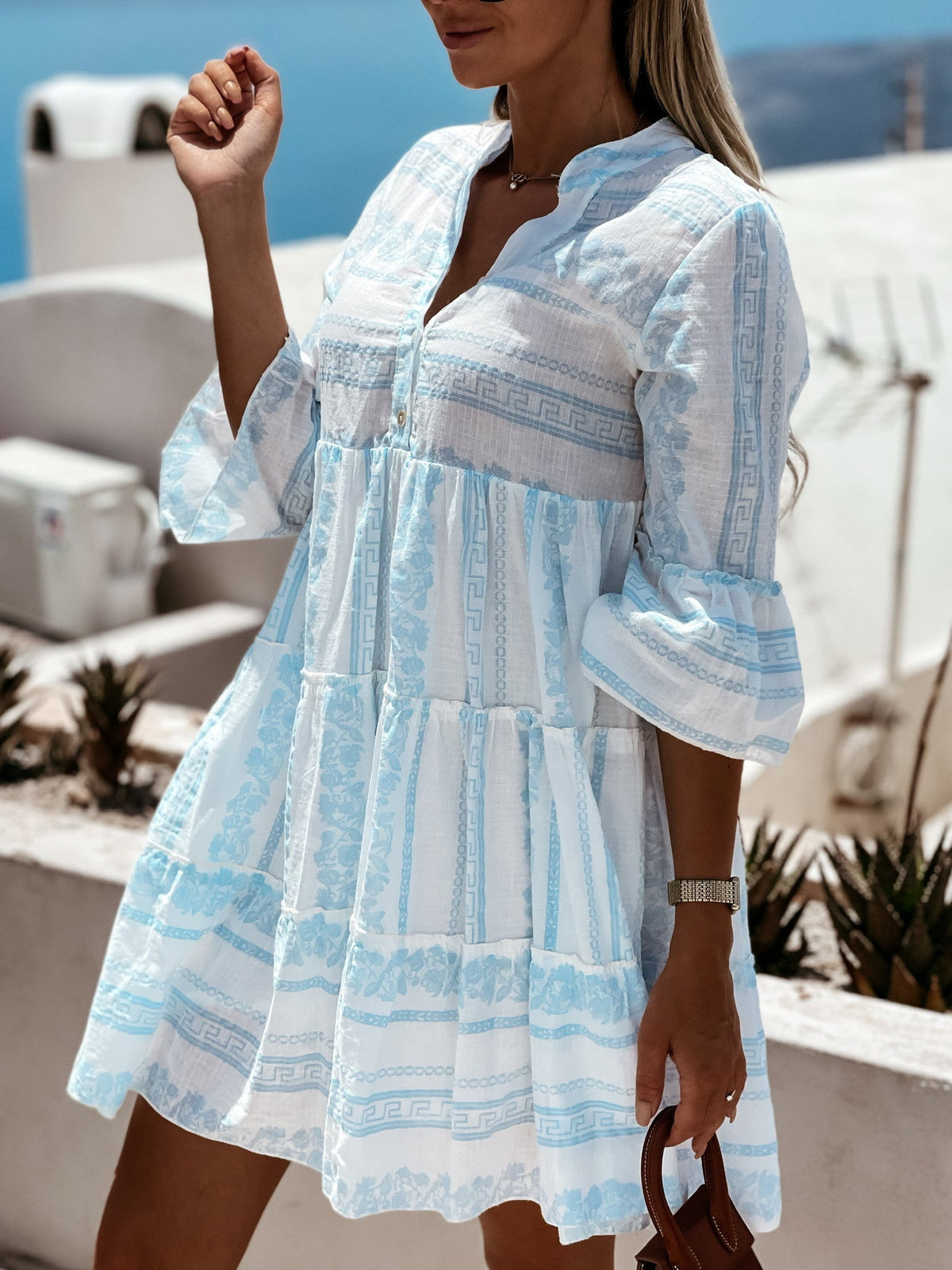 Beatrice Ruffle Boho Striped Mini Dress - Elegant Occasion Dress for Women - Image 14