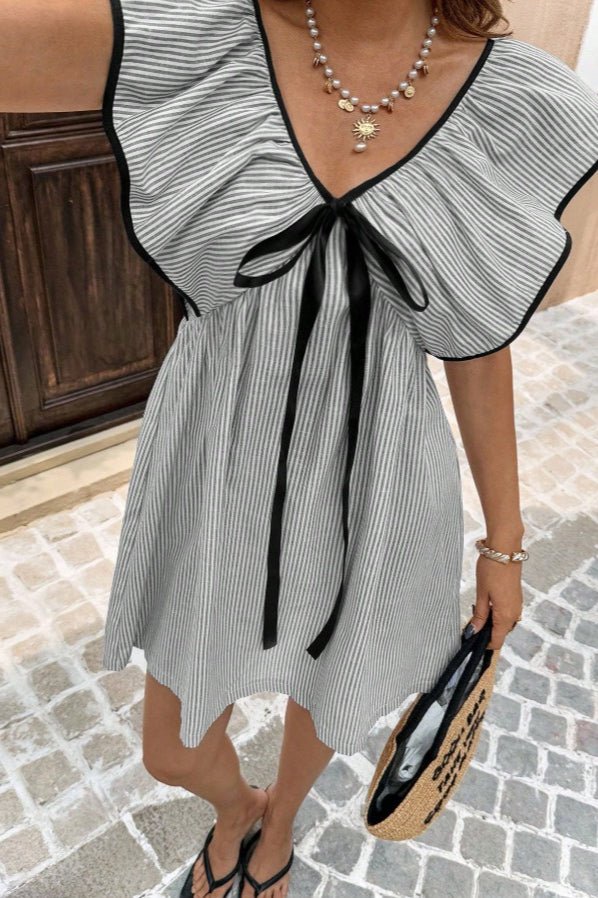Beatrice Striped V-Neck Ruffle Mini Dress - Elegant Occasion Dress for Women - Image 11