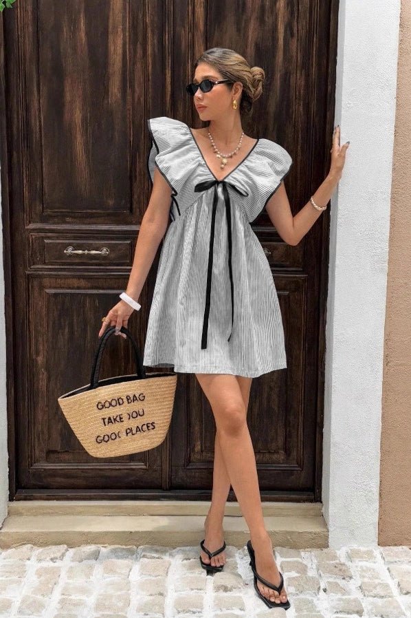 Beatrice Striped V-Neck Ruffle Mini Dress - Elegant Occasion Dress for Women - Image 9